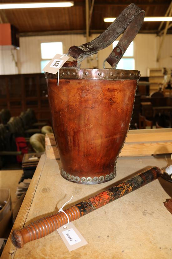 Victorian truncheon and a leather bucket